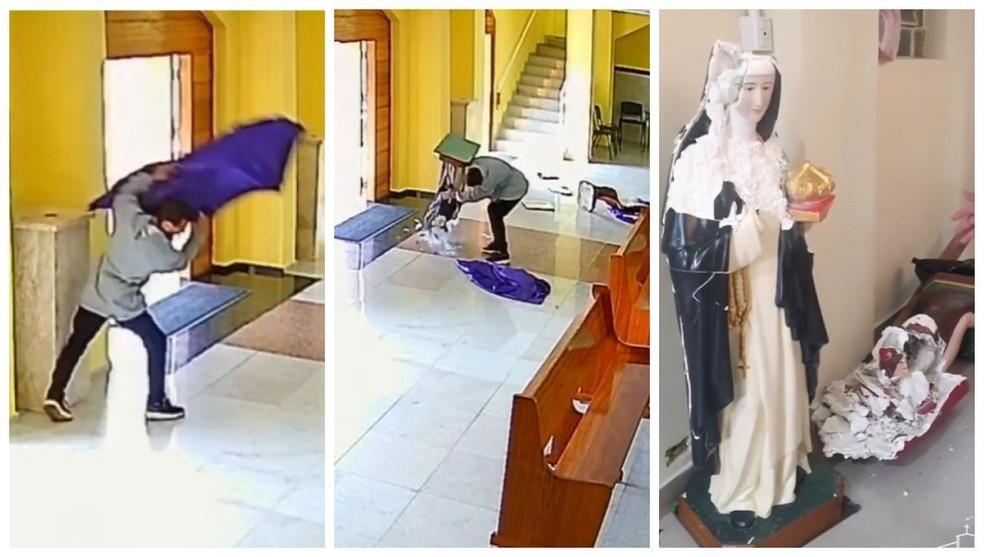 Homem invade igreja católica, destrói imagens de santos e foge