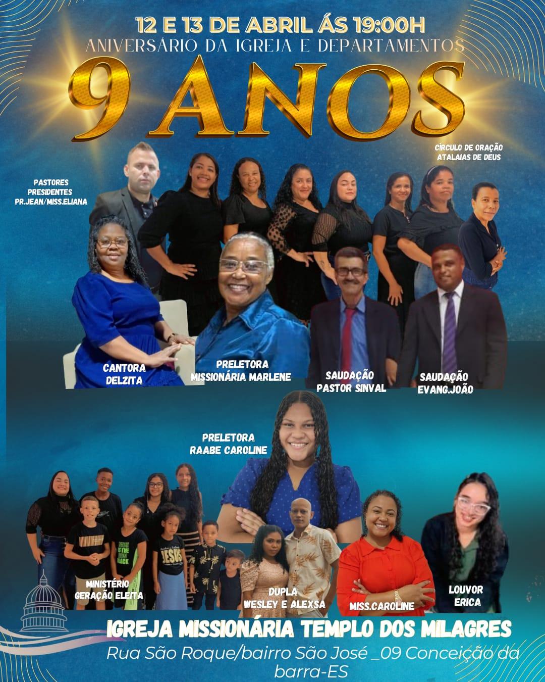 Igreja Missionária Templo dos Milagres, de Conceição da Barra, no ES, realiza uma grande campanha evangelística pelo 9º aniversário, neste sábado (12) e domingo (13)