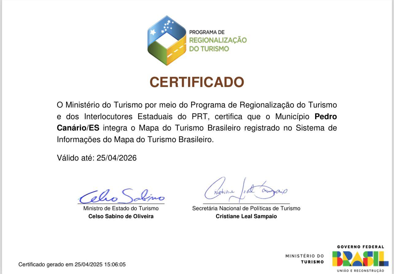 Ministério do Turismo confirma o retorno de Pedro Canário ao Mapa do Turismo Brasileiro