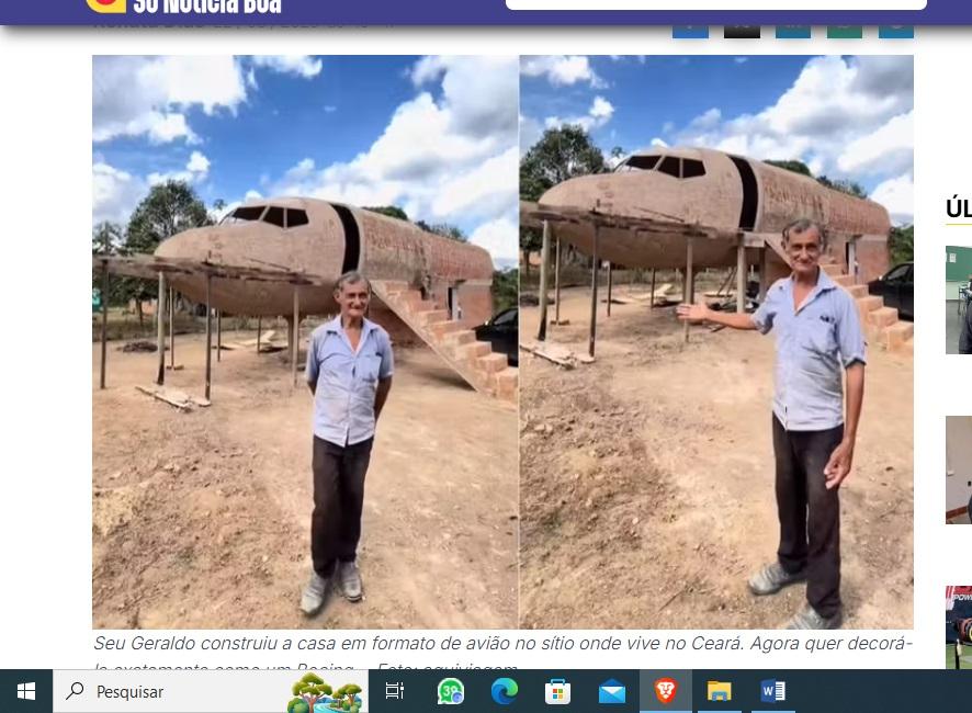 Brasileiro constrói casa em formato de avião, realiza sonho e local vira ponto turístico
