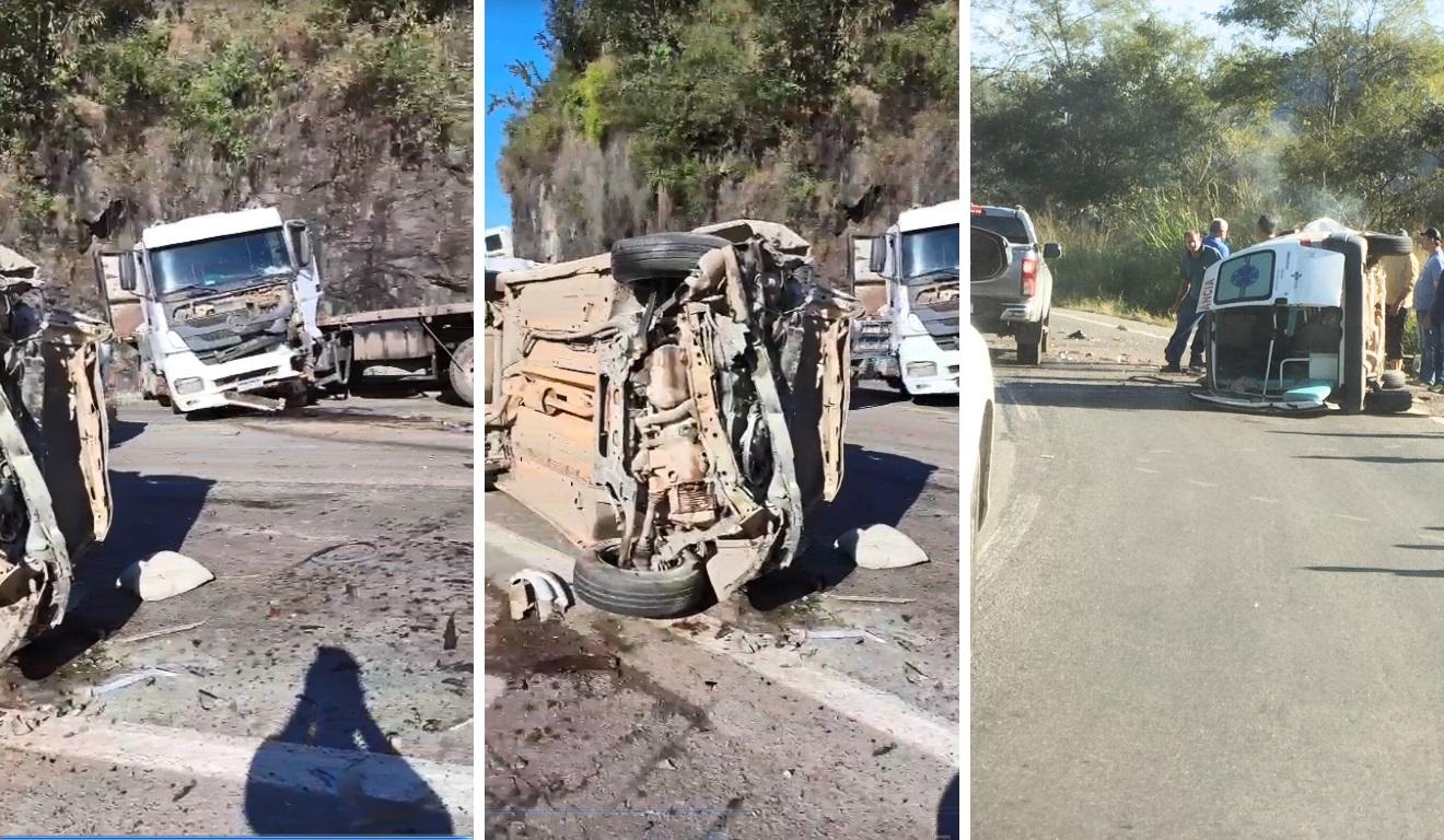 Grave acidente entre ambulância e caminhão na BR-262