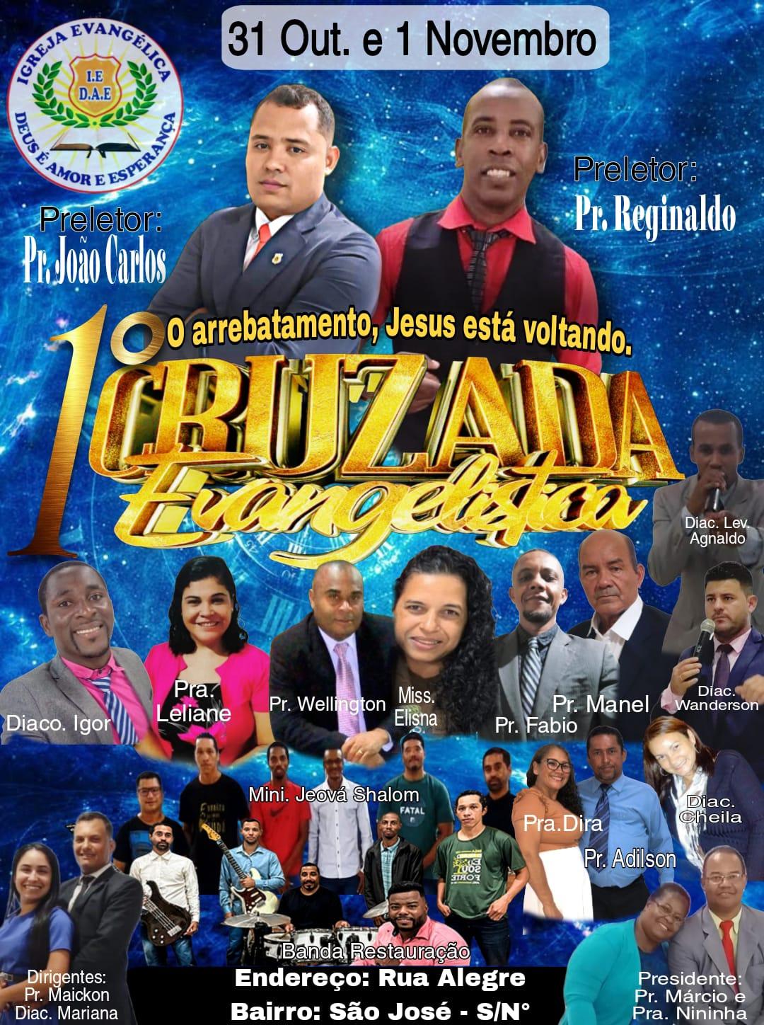 Igreja Evangélica “Deus é Amor e Esperança” promove 1ª Cruzada Evangelística nesta sexta-feira (31) e sábado (1º), em Conceição da Barra, ES