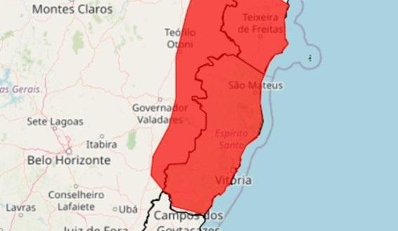 Inmet emite novo alerta vermelho para chuvas intensas e ventos de até 100 km/h no Espírito Santo