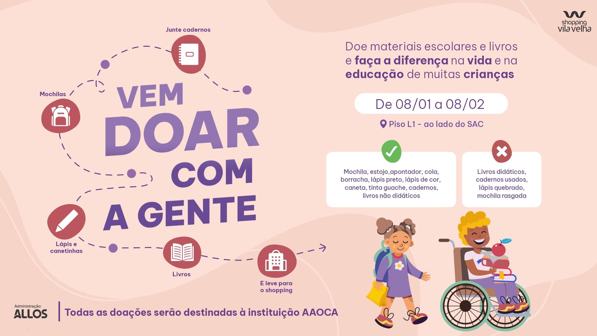 Campanha arrecada materiais escolares e livros literários em mais de 40 shoppings de todo o país para doação na volta às aulas