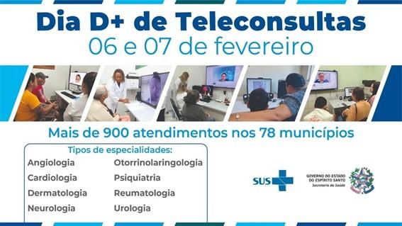 Saúde realiza Dia D+ de Teleconsultas para ampliar acesso a especialidades médicas no Espírito Santo