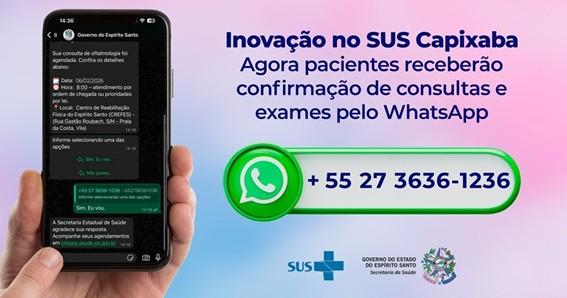 Pacientes do SUS no Espírito Santo terão confirmação de consultas e exames pelo WhatsApp