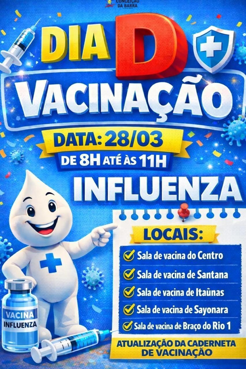 Conceição da Barra realiza Dia D de vacinação contra a Influenza neste sábado (28)