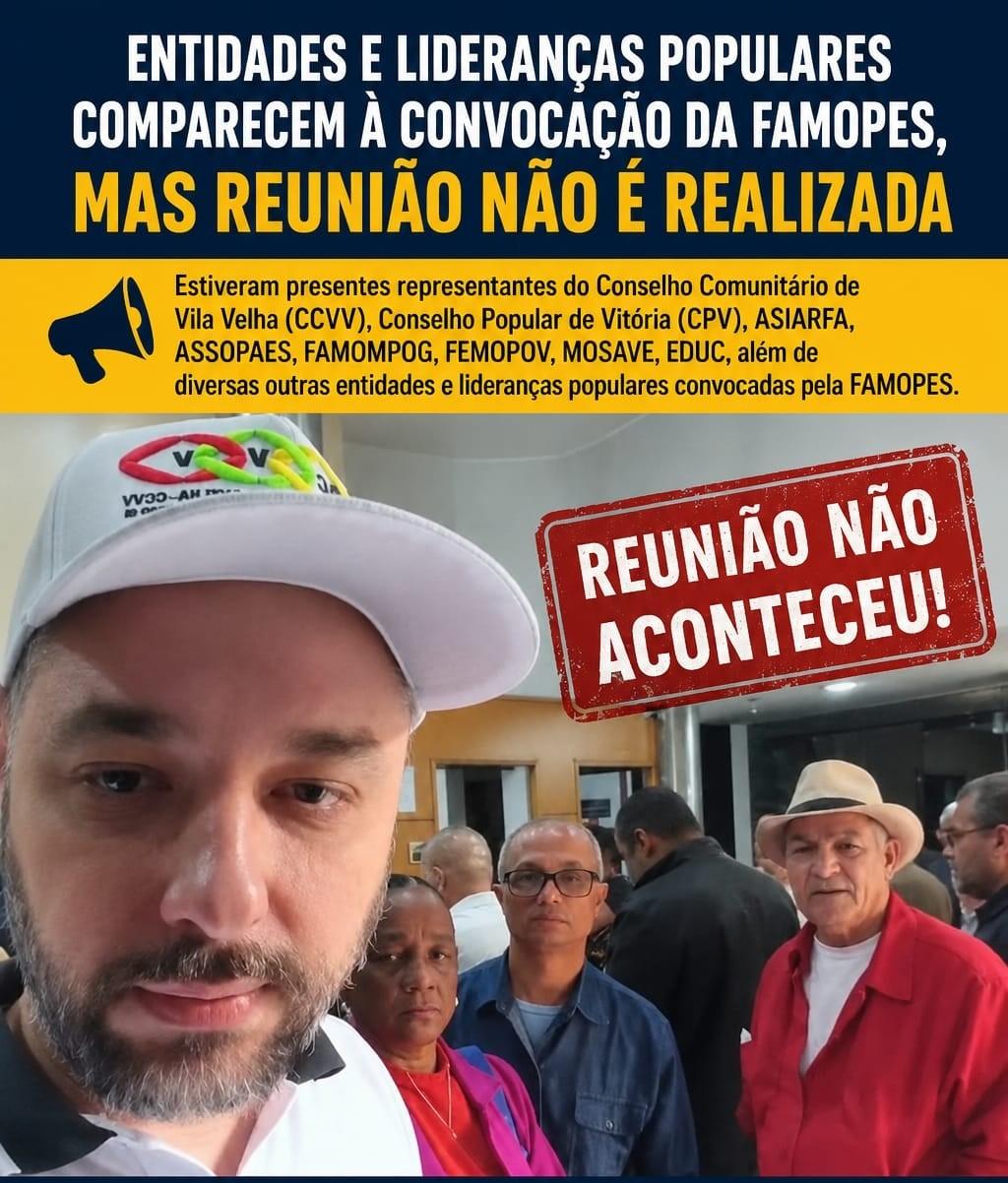 Entidades populares atendem convocação da FAMOPES, mas ausência da diretoria impede realização de reunião