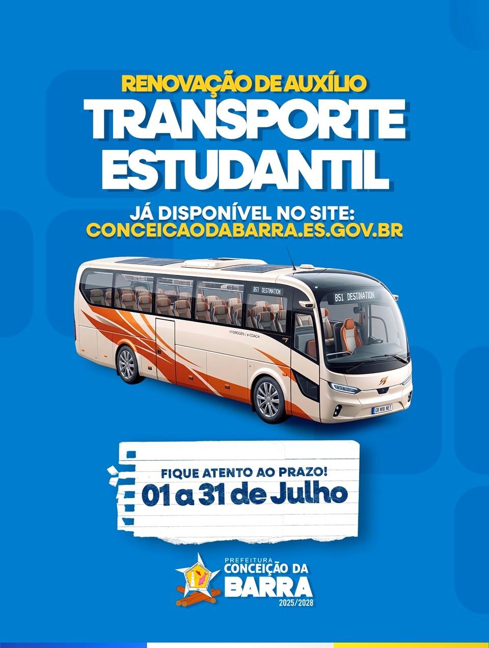 Prefeitura de Conceição da Barra, no ES, abre prazo para renovação do Auxílio Transporte Estudantil 2026