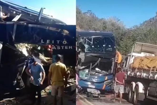 Grave acidente na BR-259 entre ônibus que saiu do Espírito Santo e carreta deixa dois mortos, em Minas Gerais