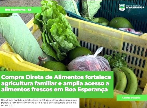 Compra Direta de Alimentos fortalece agricultura familiar e amplia acesso a alimentos frescos em Boa Esperança, no ES