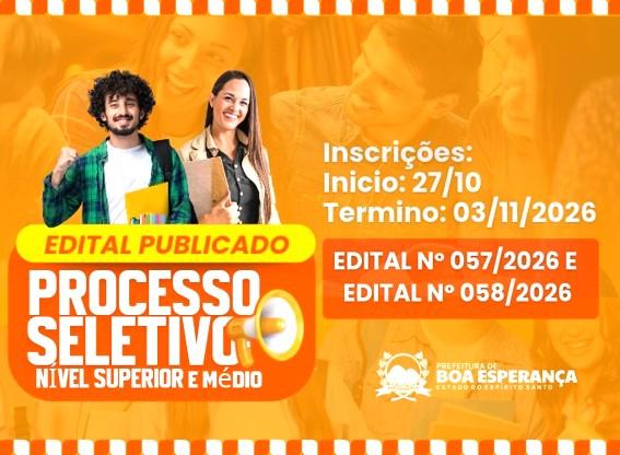 Prefeitura de Boa Esperança, no ES, publica editais de processo seletivo para formação de cadastro de reserva
