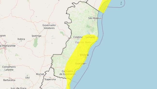 Alerta amarelo de chuva para 34 cidades do ES; veja lista