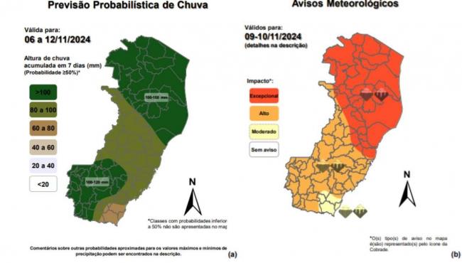 Alerta de chuva “excepcional” para o próximo final de semana no ES