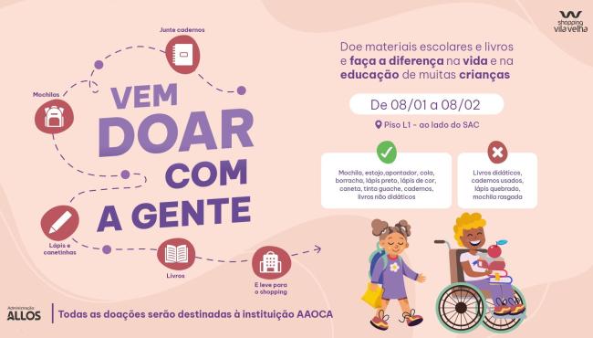 Campanha arrecada materiais escolares e livros literários em mais de 40 shoppings de todo o país para doação na volta às aulas