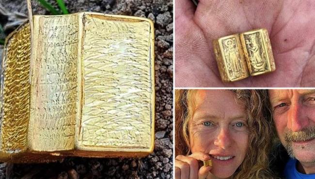 Casal encontra pequena bíblia de ouro com detector de metais e fica milionário