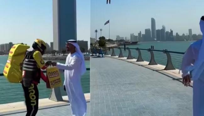 Dubai: motoboy usa mochila à jato, entrega comida voando e impressiona brasileiro