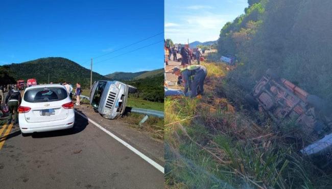 Grave acidente com quatro carros na SC-110 deixa mulher em estado grave e 13 feridos