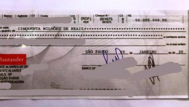 Homem é preso ao tentar sacar cheque de R$ 50 milhões em Curitiba