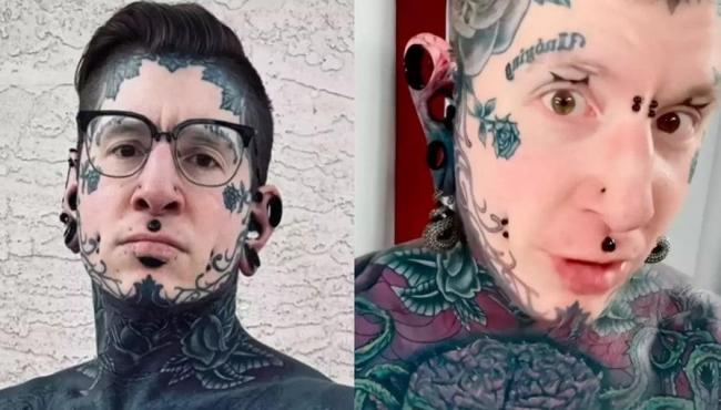 Homem gasta R$ 700 mil em tatuagens, piercings e brinco no pênis