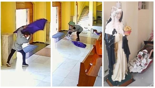 Homem invade igreja católica, destrói imagens de santos e foge