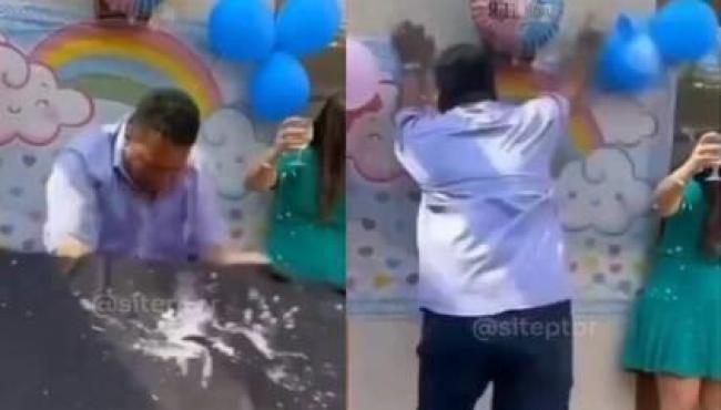 Homem surta após descobrir o sexo do filho em chá revelação