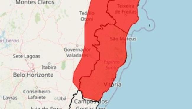 Inmet emite novo alerta vermelho para chuvas intensas e ventos de até 100 km/h no Espírito Santo