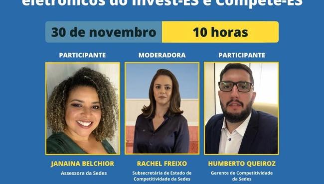 Inscrições abertas para webinar sobre processos eletrônicos dos incentivos tributários Invest-ES e Compete-ES