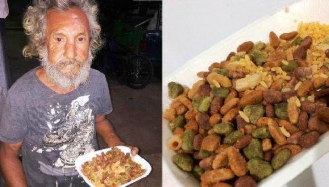 Morador de rua pede comida e recebe arroz com ração de cachorro