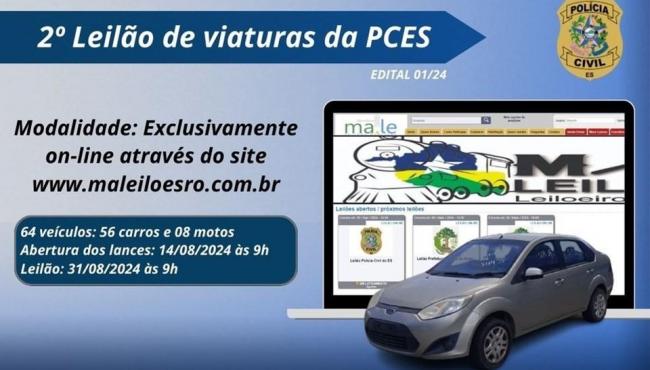 PCES realizará 2º leilão de viaturas da Corporação