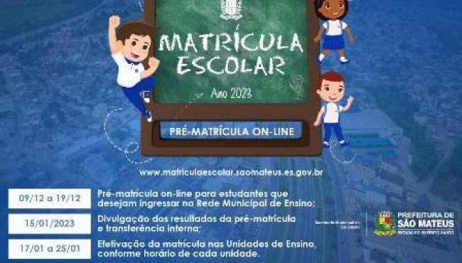 Pré-matrícula de novos alunos para a rede escolar de São Mateus começa nesta sexta-feira (9)