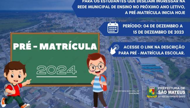 Pré-matrícula on line escolar segue até o dia 15 de dezembro em São Mateus, ES