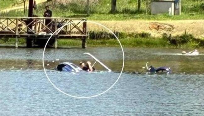Queda de helicóptero em lago deixa duas pessoas feridas